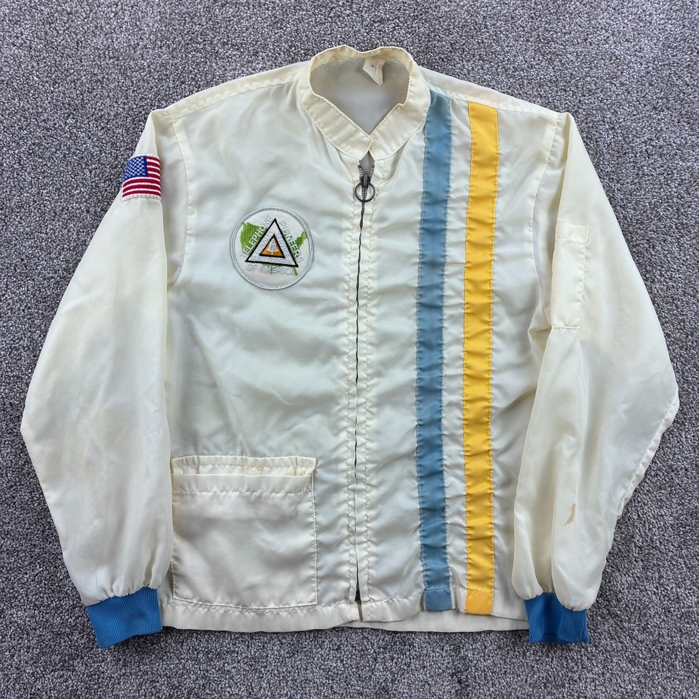 Vintage Telephone Pioneers of America‎ Jacket Mens M White Nylon Racing Stripe